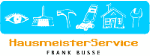 Logo von HausmeisterService Frank Busse mit Symbolen für Hauspflege und Reparaturen.