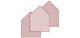 Drei überlappende, minimalistische Haus-Silhouetten in Rosa auf weißem Hintergrund.