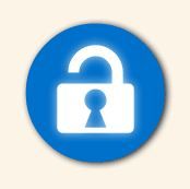 Unlocked padlock icon on a blue circle background.