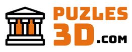 Logotipo de Puzles 3D, muestra un icono de edificio clásico junto al texto "PUZLES 3D.com".