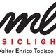 Logo "wmusiclights" con cavo e nome "Walter Enrico Todisco" sotto in rosso e nero.