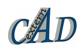 Textgrafik mit den Buchstaben "cAD", ein "xtern" in Kursivschrift ist im "A" integriert.