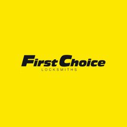 FirstChoice Locksmiths logo on a bright yellow background.