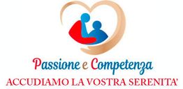 Logo con figure stilizzate in cuore, testo: "Passione e Competenza", "Accudiamo la vostra serenità".