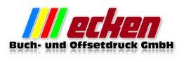 Logo von Ecken Buch- und Offsetdruck GmbH mit bunten Linien und rotem Schriftzug.