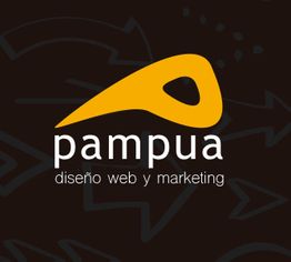 Logotipo de Pampua con fondo negro, texto blanco y diseño naranja en la parte superior.