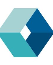 Sechseckiges Logo mit blauen Schattierungen und weißem Diamant in der Mitte.