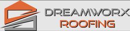 Logo for Dreamworx Roofing with stylized house design in orange and gray.