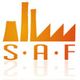 Logo mit orangefarbenem Fabrik-Symbol und den Buchstaben "S.A.F" darunter.