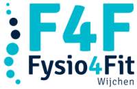 Logo van Fysio4Fit Wijchen met tekst "F4F" en blauwe stippenlinks.