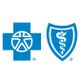 Blue cross and blue shield logos with medical symbols on a white background.