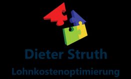 Buntes Puzzlestück-Logo mit Schriftzug "Dieter Struth Lohnkostenoptimierung" auf schwarzem Hintergrund.