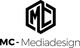 Logo von MC-Mediadesign mit schwarzem, sechseckigem Muster und Schriftzug darunter.