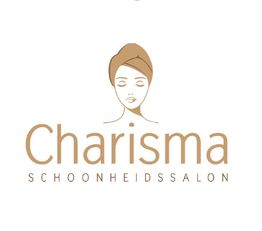 "Logo van Charisma Schoonheidssalon met gestileerd vrouwenhoofd met tulband erboven."