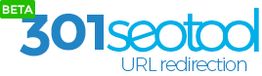 Logo "301 seotool" con texto "URL redirection" y etiqueta "BETA" en verde.
