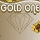 Scritta "Gold One", disegno di un diamante e lingotti d'oro su sfondo beige.