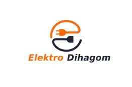Logo mit orangenem und schwarzem Steckersymbol, Text "Elektro Dihagom" darunter.