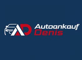 Logo mit einem stilisierten Auto, Buchstaben "AD" und Text "Autoankauf Denis" auf blauem Hintergrund.