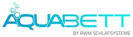Logo mit dem Text "AQUABETT" in Türkis und "BY RWM SCHLAFSYSTEME" darunter in Grau.