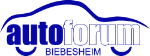 Logo mit blauem Schriftzug "autoforum Biebesheim" und stilisierter Autoumrandung.