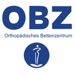 Logo mit Schriftzug "OBZ Orthopädisches Bettenzentrum" und stilisierter Figur im Kreis darunter.