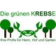 Grüne Krabbe mit Bäumen, Text: "Die grünen KREBSE - Ihre Profis für Heim, Hof und Garten".