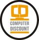 Logo con monitor stilizzato e scritta "COMPUTER DISCOUNT" in un cerchio nero.