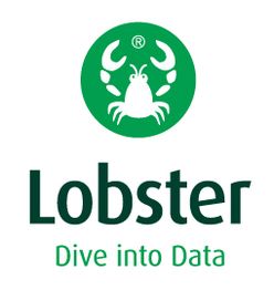 Grünes Logo mit Hummer und Text: "Lobster. Dive into Data".