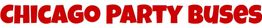 Red text that reads "CHICAGO PARTY BUSES" on a white background.