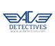 Logotipo azul de AC Detectives con alas estilizadas y sitio web www.acdetectives.com.