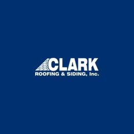 Logo of Clark Roofing & Siding, Inc. on a blue background with white text and roof graphic.