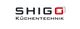 Logo mit schwarzem Text "SHIGO Küchentechnik" und rotem Quadratmotiv.