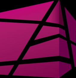 Structure géométrique rose avec lignes noires sur fond noir.