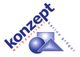 Logo mit "Konzept" in Blau, geometrischen Formen und rotem Text "Werbeartikel Karina Gröger".