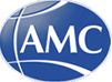 Ein blaues ovales Logo mit der weißen Aufschrift "AMC" und geschwungenen Linien.
