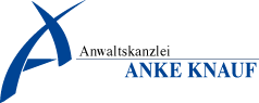 Blaues stilisiertes "A", daneben der Text "ANKE KNAUF" in blauer Schrift.