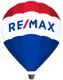 Heißluftballon mit dem RE/MAX-Logo in Rot, Weiß und Blau.