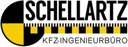 Logo: Schwarze und gelbe Halbkreise, Text "Schellartz KFZ-Ingenieurbüro".