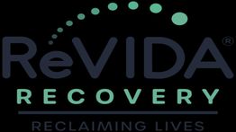 Logo of ReVIDA Recovery with green dots and the slogan "Reclaiming Lives" on a black background.