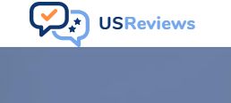 Logo with speech bubbles and "USReviews" text on a blue and white background.