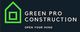 Green Pro Construction logo with a green house icon and slogan: "Open Your Mind."