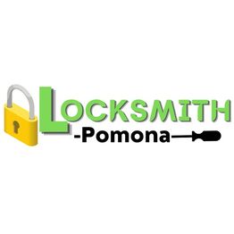 Logo with padlock, green "Locksmith" text, black "Pomona" text with a screwdriver icon.