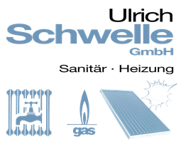 Schwelle GmbH Logo mit Symbolen für Heizung, Gas und Solarenergie.