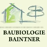 Zeichnung eines Hauses und Baums, darunter der Text "BAUBIOLOGIE BAINTNER".