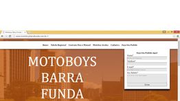 Site "Motoboys Barra Funda" com formulário de pedidos visível.