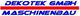 Textlogo "DEKOTEK GMBH MASCHINENBAU" in blauer Schrift mit rotem Unterstrich.