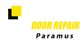 Logo with yellow and black squares, text "Door Repair Paramus" in bold yellow and black letters.