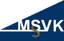 Logo mit blauer Diagonale und Buchstaben "MSVK", wobei ein Paragraphenzeichen integriert ist.