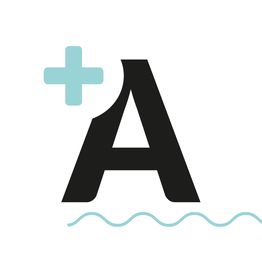 Icono con una "A" negra, un signo más y línea ondulada azul claro abajo.