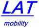 Logo mit blauem Text: „LAT“ oben, darunter ein Strich, und „mobility“ unten.